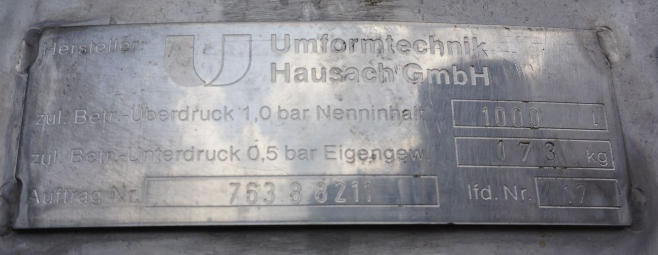 Rundcontainer 1.000 Liter aus V2A einwandig
