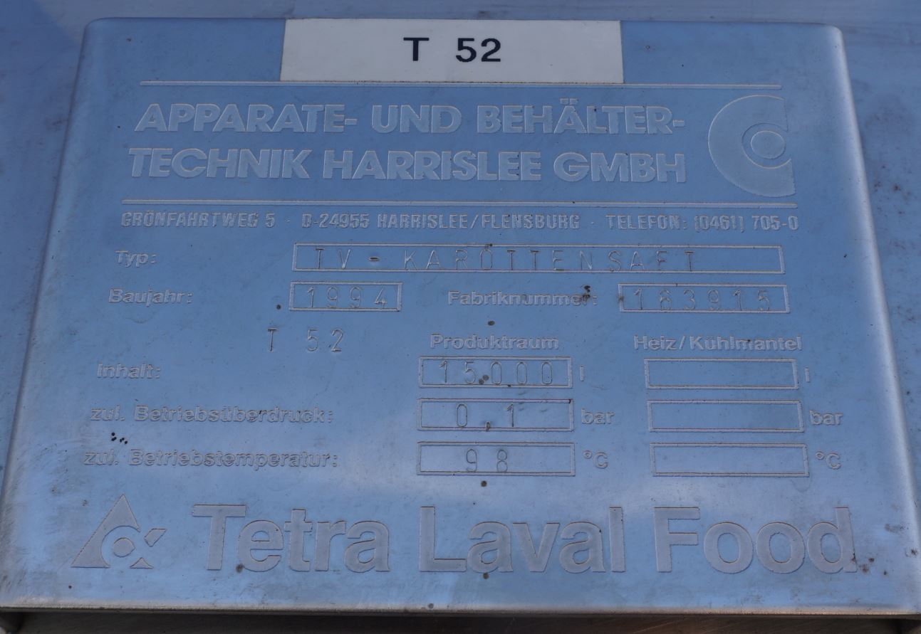 Behälter 15.000 Liter aus V2A einwandig, gebraucht