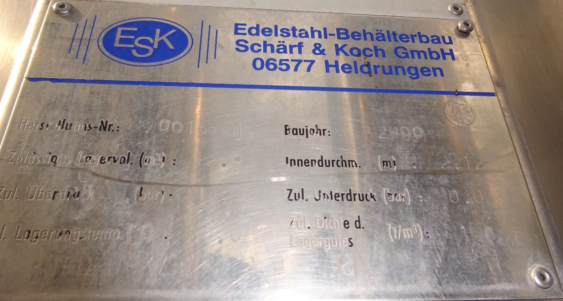 Behälter 12.000 Liter aus V4A, gebraucht, einwandig
