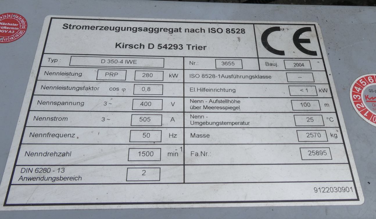Stromaggregat 450 kVA Iveco Aifo / Leroy-Somer - Preis auf Anfrage