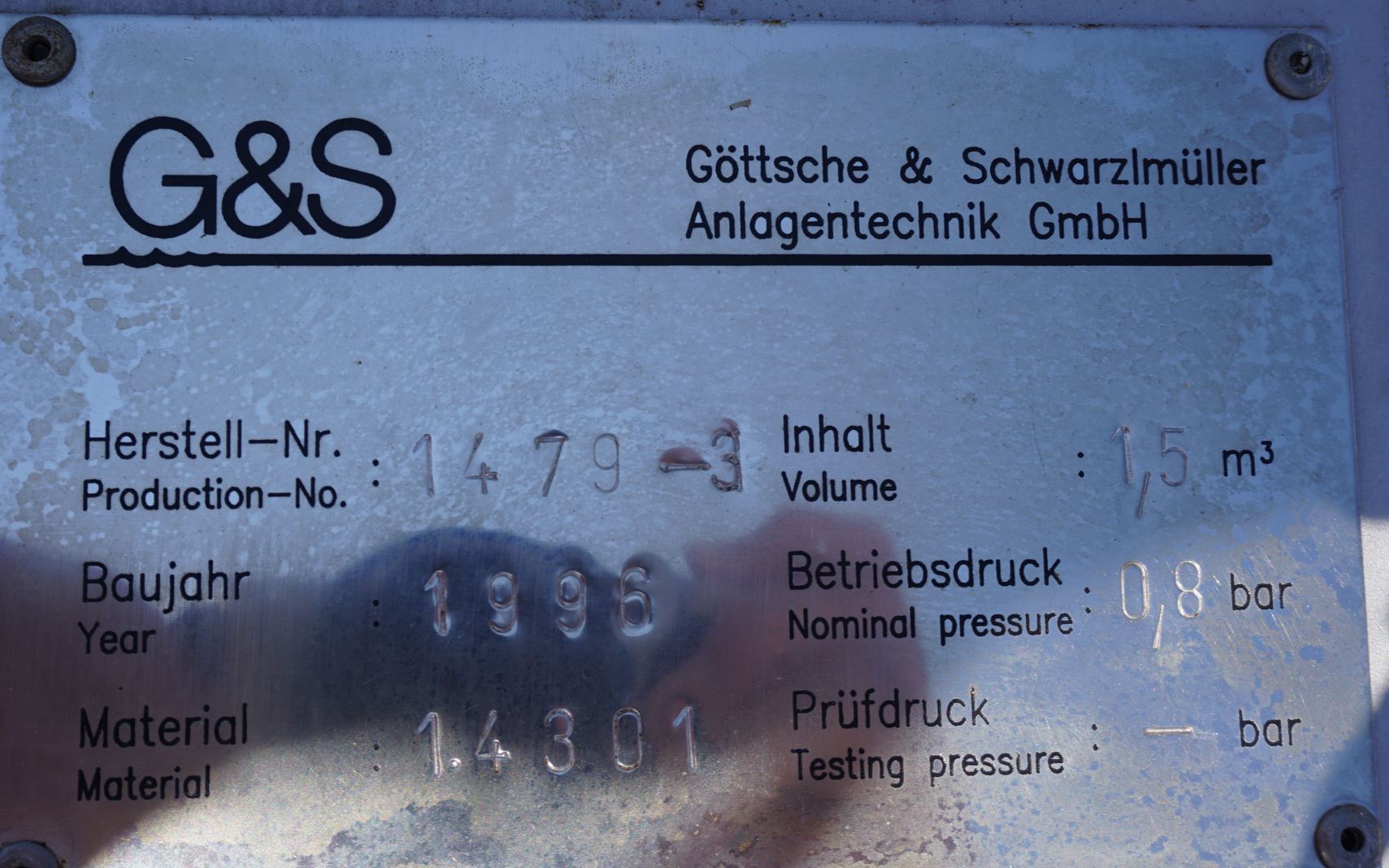 Druckbehälter 1.500 Liter aus V2A einwandig