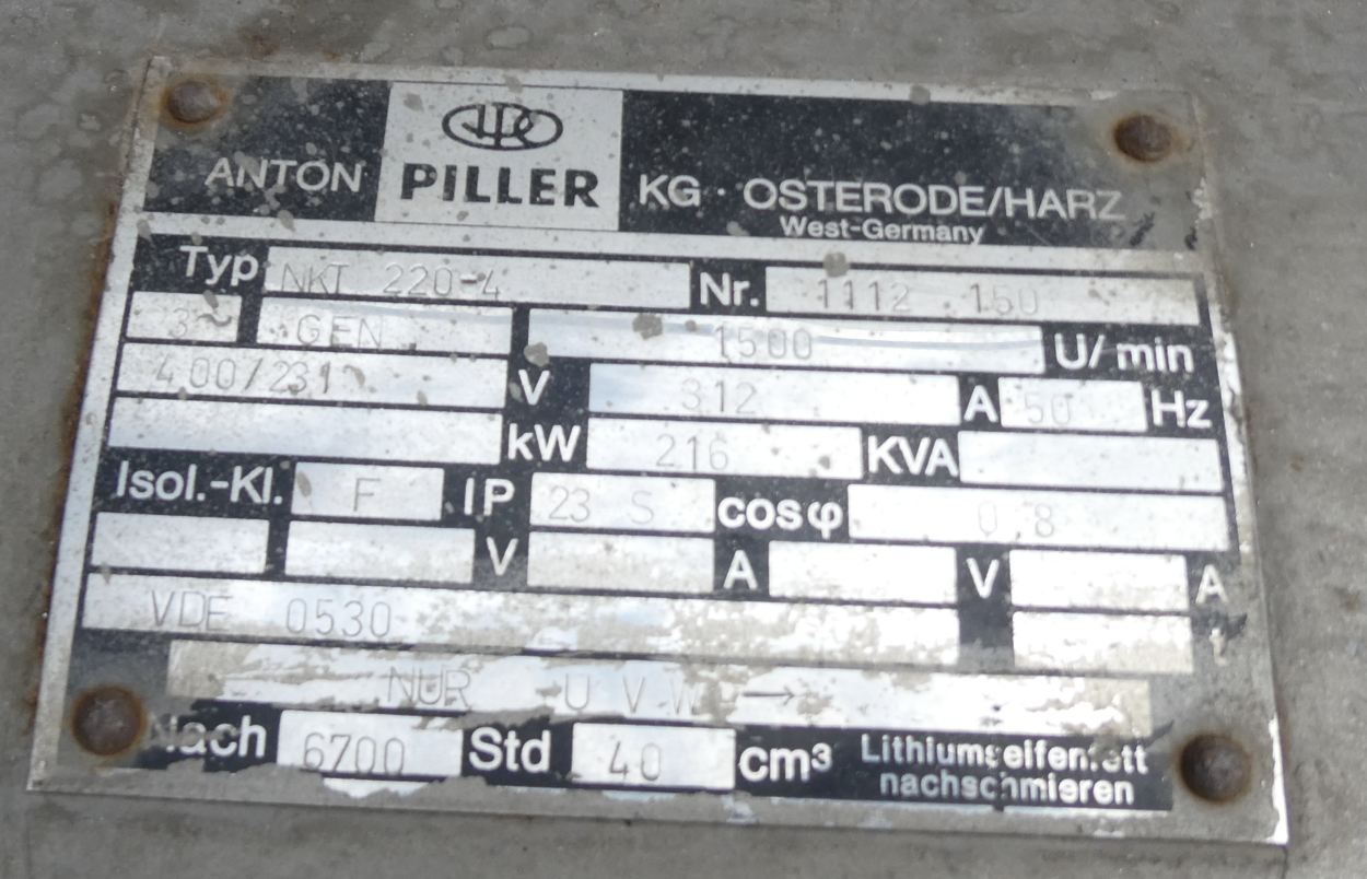 Stromaggregat 216 kVA, Anton Piller - Preis auf Anfrage