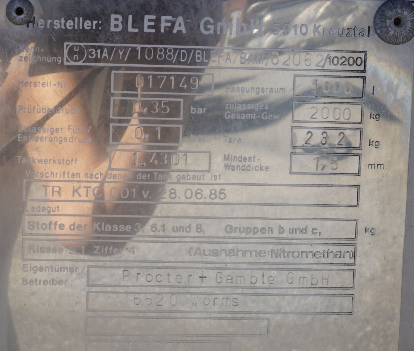 IBC-Container 1.000 Liter aus V2A einwandig