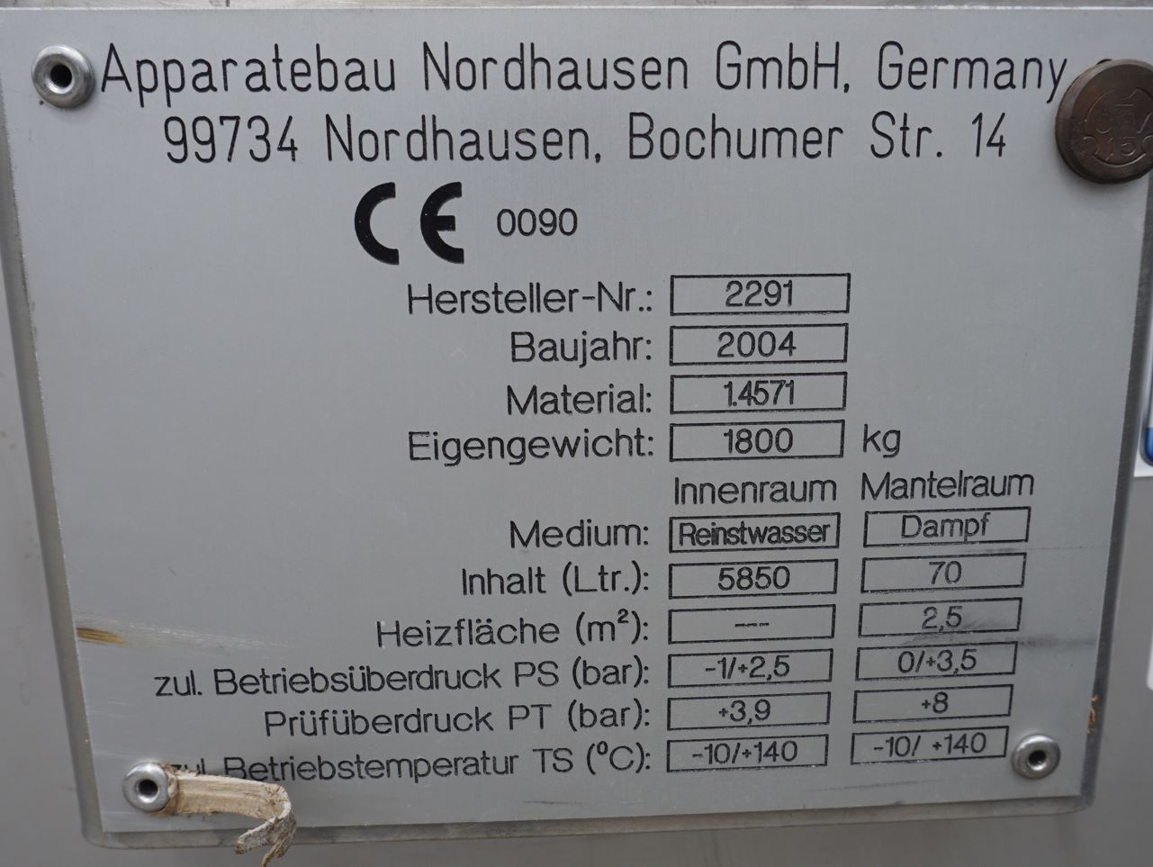 Druckbehälter 5.850 Liter aus V4A temperierbar, isoliert