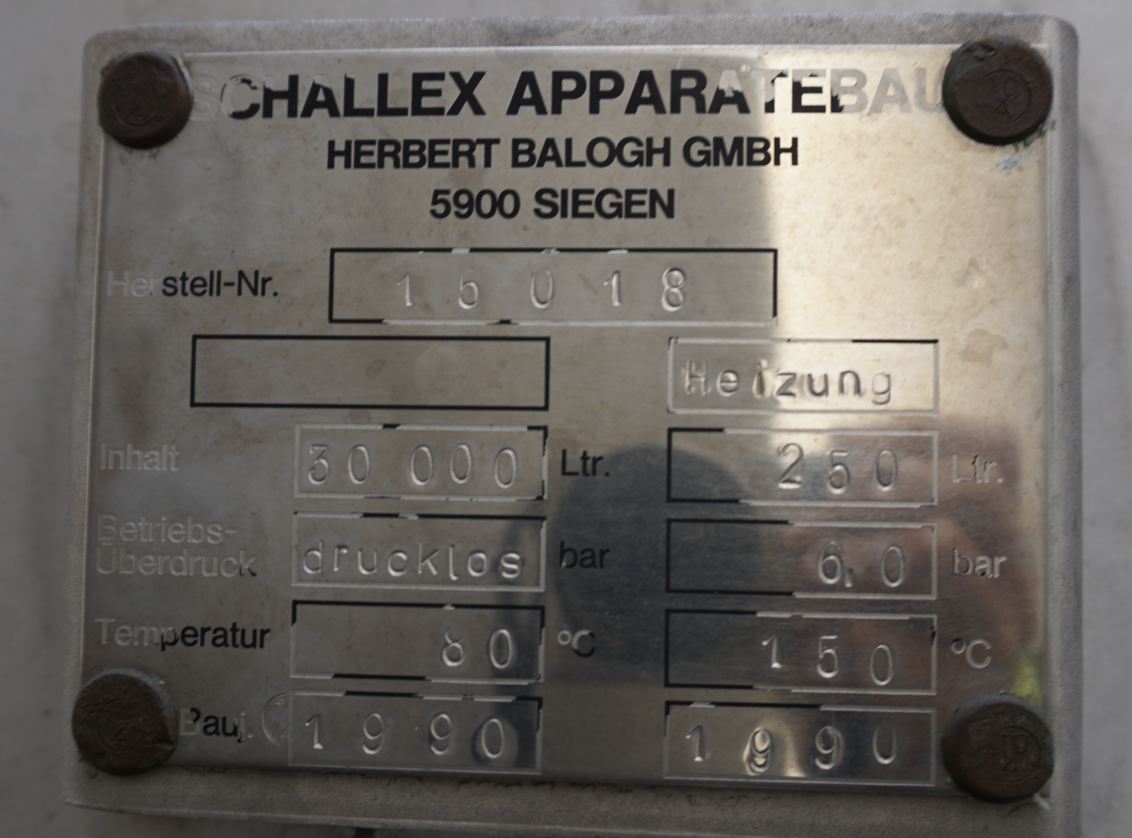 Behälter 30.000 Liter aus V2A temperierbar