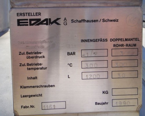 Druckbehälter 1.200 Liter aus V4A, gebraucht, temperierbar