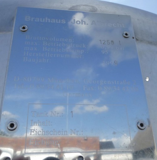 Druckbehälter 1.250 Liter aus V2A, temperierbar, gebraucht