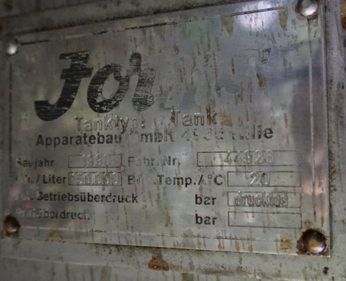 Behälter 150.000 Liter aus V2A einwandig, gebraucht